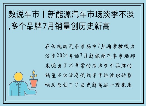 数说车市丨新能源汽车市场淡季不淡,多个品牌7月销量创历史新高