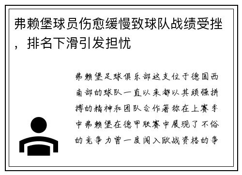 弗赖堡球员伤愈缓慢致球队战绩受挫，排名下滑引发担忧